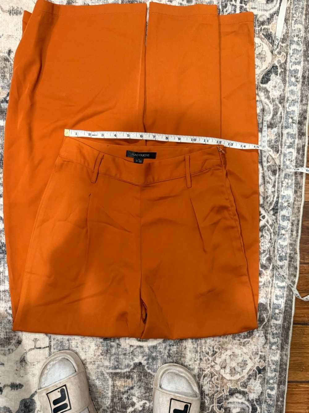 Wide-Leg Satin Pants in Vibrant Orange - Picture 4 of 5